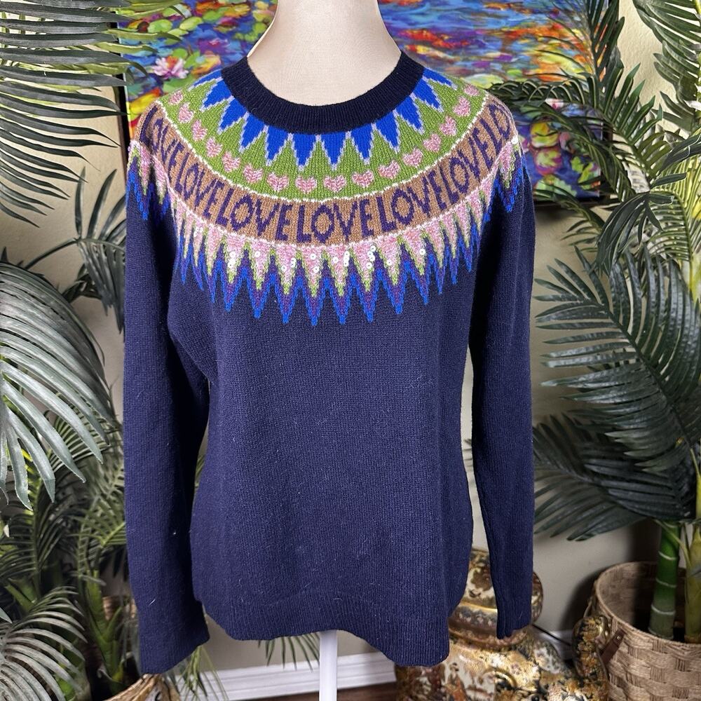 Brook Brothers Red Fleece Love heart Navy Sweater 80% Merino wool